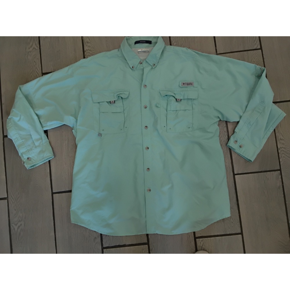 Columbia PFG Bahama II Long Sleeve Fishing Shirt Seafoam Green Mens 1X‎ UPF 30